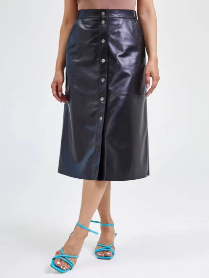 Длинная кожаная юбка 08, черная, размер 44, артикул 85550-4