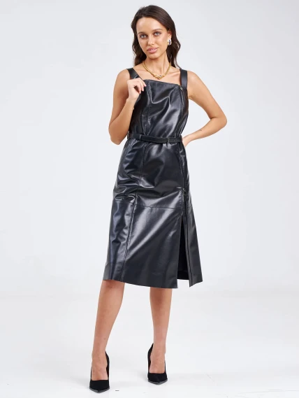 Женский сарафан из натуральной кожи 03, черный, размер 50, артикул 85200-7