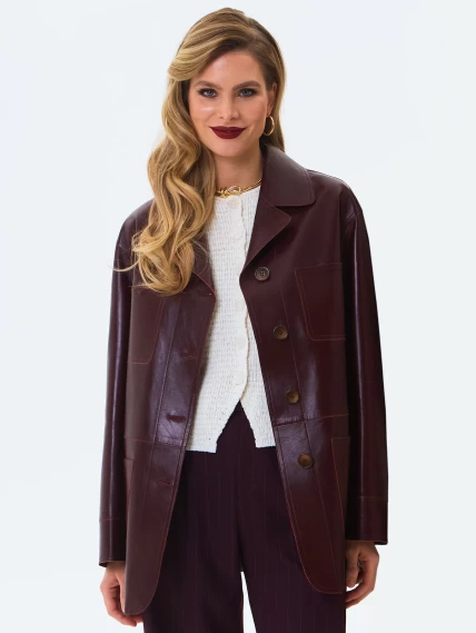 Кожаная куртка премиум класса для женщин 3092, бордовая, размер 46, артикул 24320-3