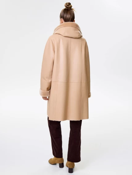Женская классическая дубленка с капюшоном премиум класса 2004, бежевая, размер 54, артикул 62840-7