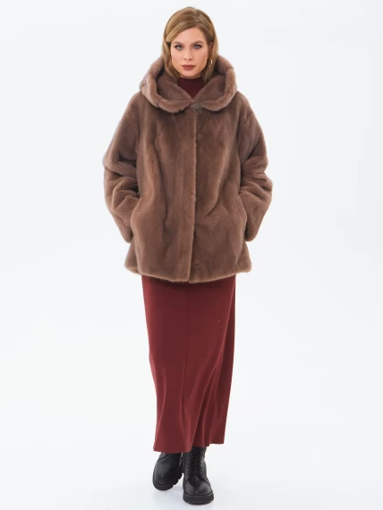 Женская норковая шуба с капюшоном премиум класса Жанет(к), бежевая, размер 58, артикул 34220-2
