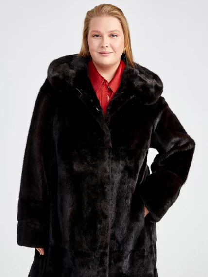 Зимний комплект женский: Шуба из меха норки Мишель(к) + Брюки 03, черный/оливковый, р. 52, арт. 111384-3