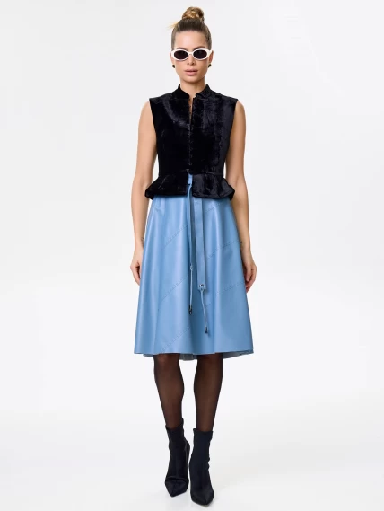 Кожаная расклешенная юбка из натуральной кожи 01рс, голубая, размер 46, артикул 85360-6