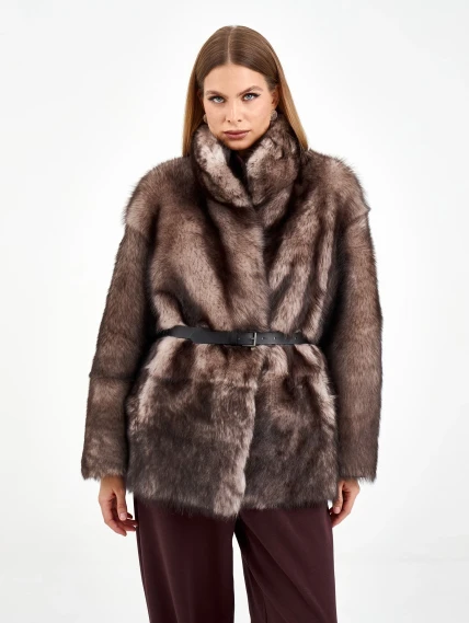 Короткая женская дубленка из тосканы 2072, cерая, размер 42, артикул 64960-2