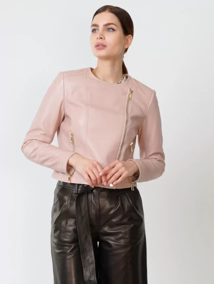 Кожаная женская куртка косуха 389, пудровая, размер 42, артикул 90910-1