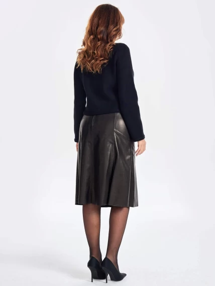 Расклешенная кожаная юбка 04, черная, размер 52, артикул 85970-5