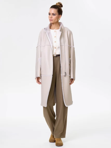 Молодежная женская дубленка на молнии премиум класса 2029, бежевая, размер 54, артикул 63010-6