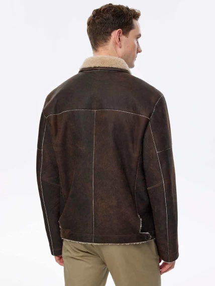 Короткая дубленка из овчины керли премиум класса для мужчин 140, коричневая, размер 52, артикул 71510-5