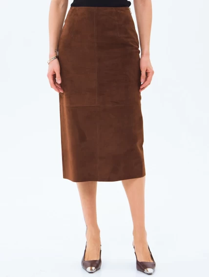 Замшевая юбка-миди 18з, коньячная, размер 42, артикул 85990-4