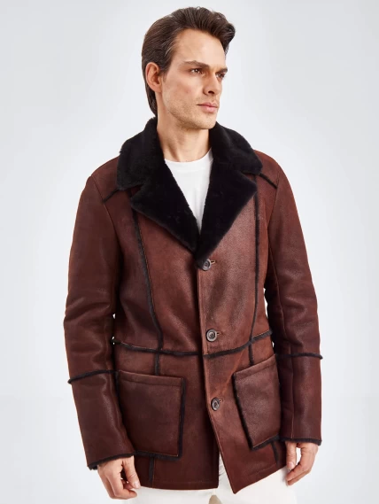 Дубленка пиджак с выпущенным мехом для мужчин премиум класса 434, виски, размер 48, артикул 71440-6