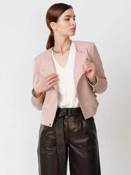 Кожаная женская куртка косуха 389, пудровая, размер 42, артикул 90910-6