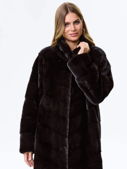 Норковая женская шуба с воротником стойка София(в), коричневая, размер 50, артикул 34060-6