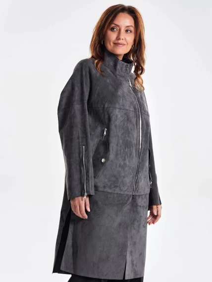 Стильное замшевое пальто оверсайз для женщин премиум класса 3041з, серое, размер 54, артикул 64100-2