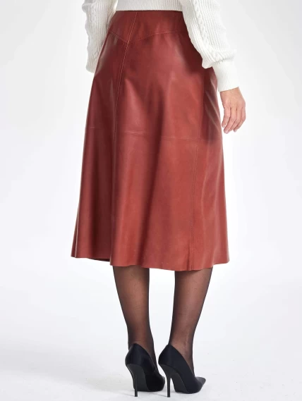 Коньячная кожаная юбка 08, размер 46, артикул 86351-5