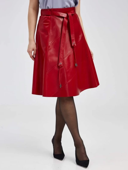 Кожаная расклешенная юбка из натуральной кожи 01рс, красная, размер 52, артикул 85141-1