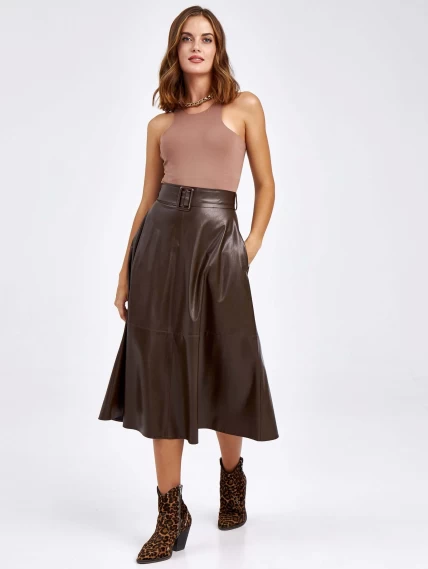Женские кожаная юбка из экокожи 4820748, коричневая, размер 44, артикул 85790-6