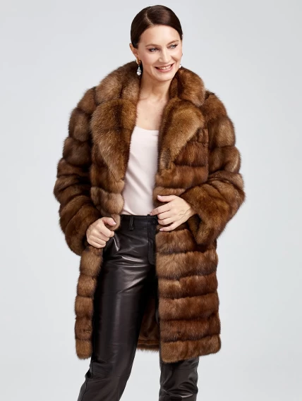 Шуба из меха соболя женская Лола, коричневая, размер 44, артикул 19160-1