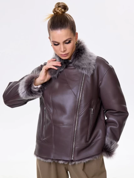 Короткая женская дубленка из тосканы премиум класса 2049, коричневая, размер 44, артикул 64200-7