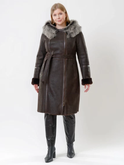 Зимний комплект женский: Дубленка 265 + Брюки 03, коричневый/черный, р. 42, арт. 111196-4