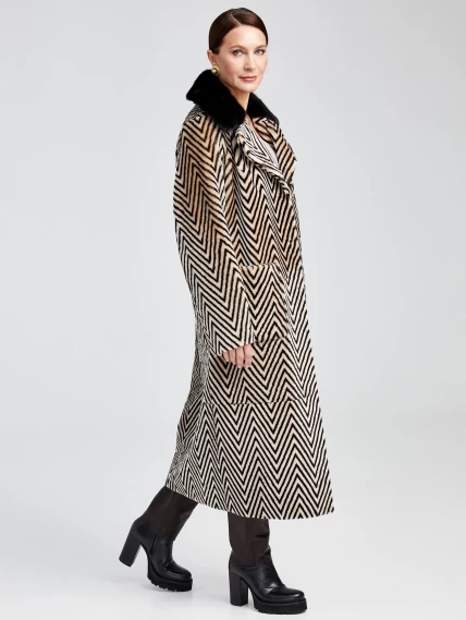 Зимний комплект женский: Дубленка 2003 + Брюки 02, бежевый/черный, р. 46, арт. 111247-0