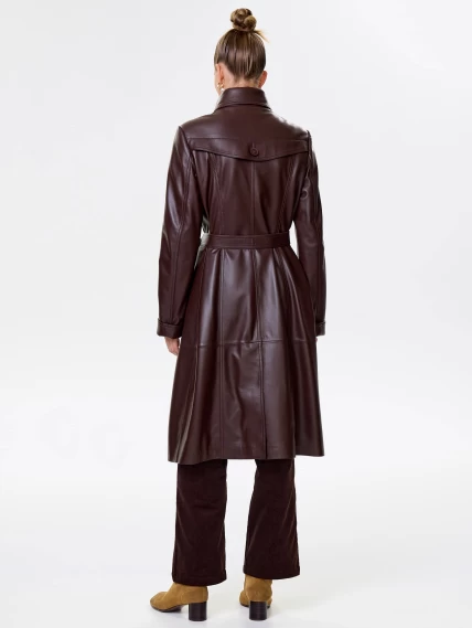 Кожаный двубортный женский плащ с поясом 3003, ореховый, размер 48, артикул 15650-7