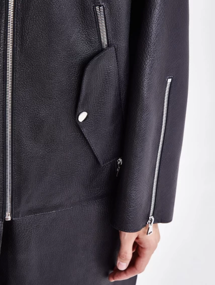 Женский кожаный плащ на молнии премиум класса 3041, черный, размер 48, артикул 91891-4
