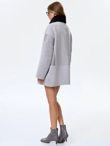 Дубленка на молнии с норковым воротником для женщин премиум класса 2057, серая, размер 44, артикул 64480-5