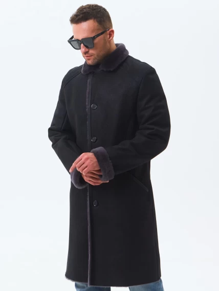 Длинная классическая мужская дубленка премиум класса 407, черная, размер 50, артикул 70440-1