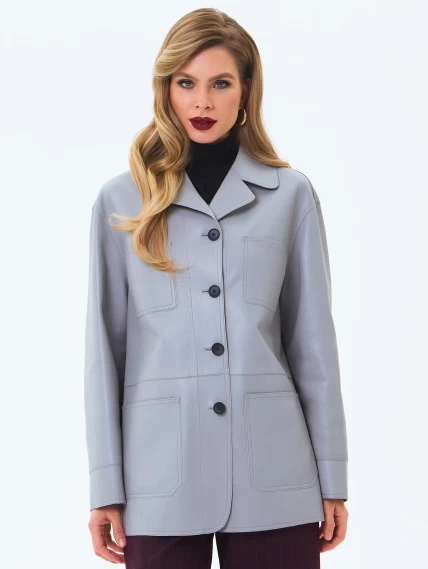 Серый женский кожаный пиджак премиум класса 3092, размер 46, артикул 24590-2