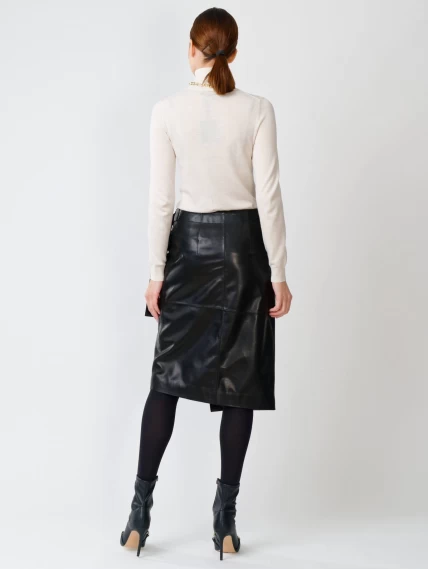 Черная кожаная юбка миди 07, размер 44, артикул 85430-5
