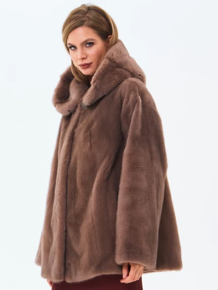 Женская норковая шуба с капюшоном премиум класса Жанет(к), бежевая, размер 58, артикул 34220-7