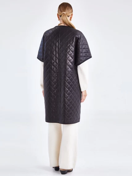 Кожаный женский стеганый жилет премиум класса 07, черный, размер 44, артикул 91971-6