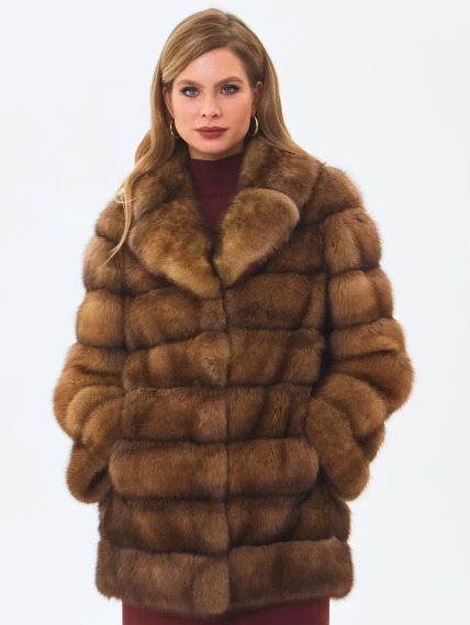 Шуба из меха соболя женская премиум класса Мэри, темно-коричневая, размер 50, артикул 34200-3