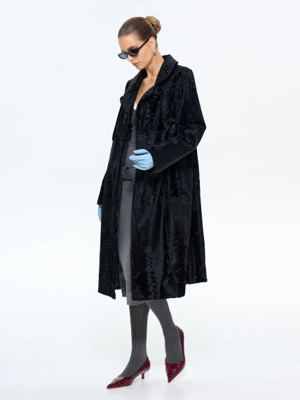 Женская длинная шуба из меха каракульчи Лола, черная, размер 54, артикул 65610-7