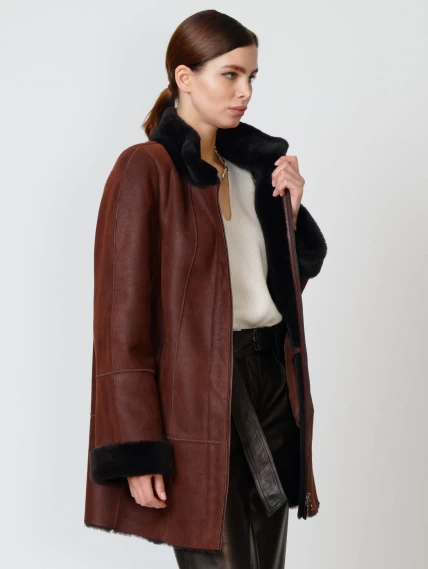 Женская дубленка на молнии с воротником стойкой 267, виски, размер 44, артикул 61822-5