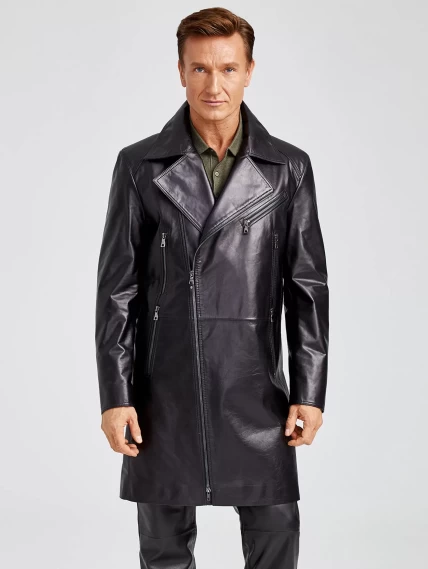 Мужской кожаный плащ косуха премиум класса 554, черный, размер 54, артикул 28920-1