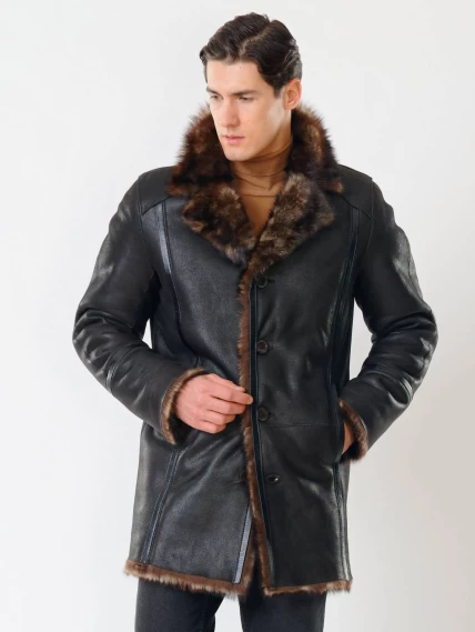 Классическая мужская дубленка из тосканы премиум класса Леон(т), черный триколор, размер 60, артикул 70610-0