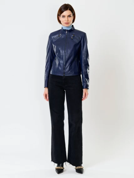 Кожаная куртка женская 3004, синяя, размер 48, артикул 91020-3