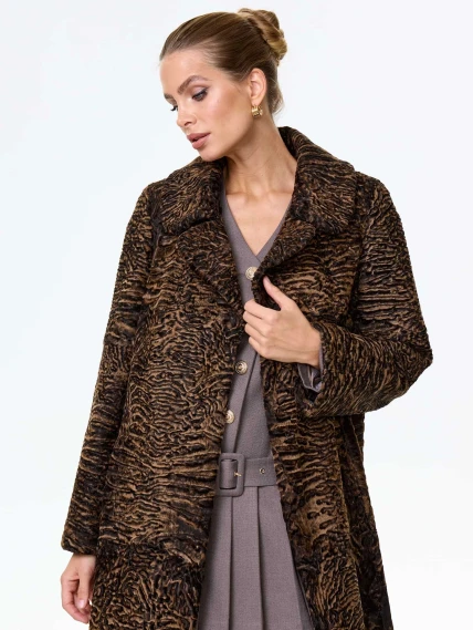 Длинная женская шуба из меха каракульчи премиум класса Лола(ав), темно-коричневая, размер 50, артикул 34000-7