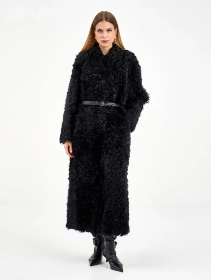 Длинная женская дубленка из тиградо 2080, черная, размер 48, артикул 65030-4