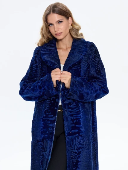 Длинная синяя каракулевая женская шуба Алиса, размер 48, артикул 65190-6