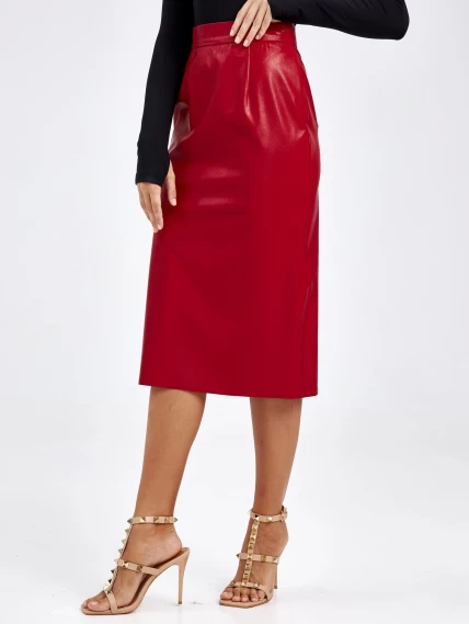 Женские кожаная юбка из экокожи 4540009, красная, размер 44, артикул 85740-6