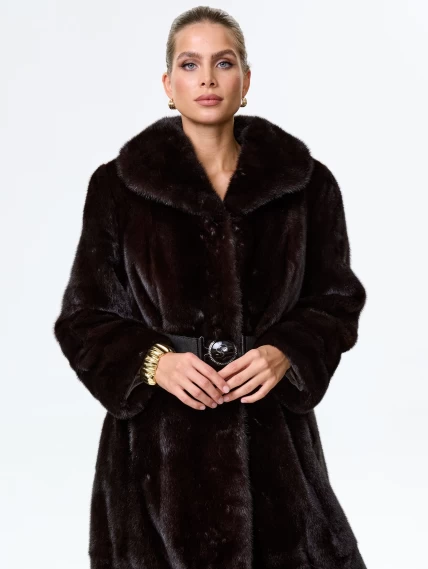 Длинное женское пальто из меха норки Белла(в), черное, размер 52, артикул 64520-6