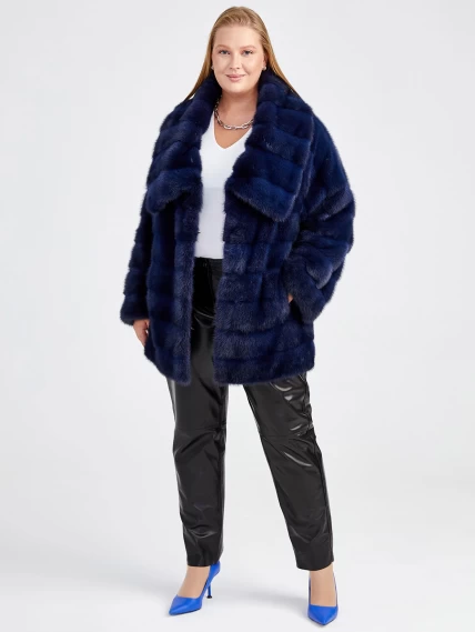Зимний комплект женский: Куртка из меха норки 1150(в) + Брюки 02, синий/черный, р. 52, арт. 111308-1