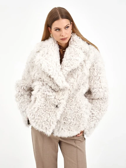 Короткая женская дубленка из тиградо 2081, белая, размер 44, артикул 65040-6