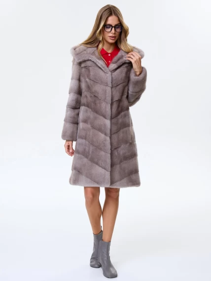 Полупальто с капюшоном из меха норки для женщин Галя(к), серо-голубое, размер 44, артикул 34100-4