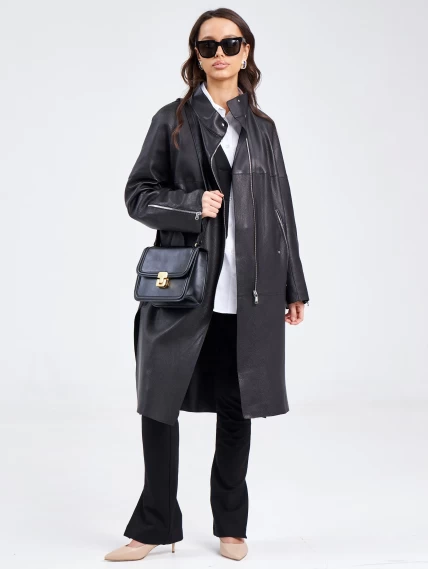 Женский кожаный плащ на молнии премиум класса 3041, черный, размер 48, артикул 91890-3