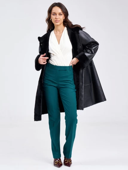 Женское классическое пальто с капюшоном из натуральной овчины премиум класса 2004, черное, размер 56, артикул 63800-2