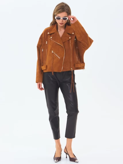 Замшевая короткая куртка косуха для женщин премиум класса 3051з, виски, размер 46, артикул 23410-5