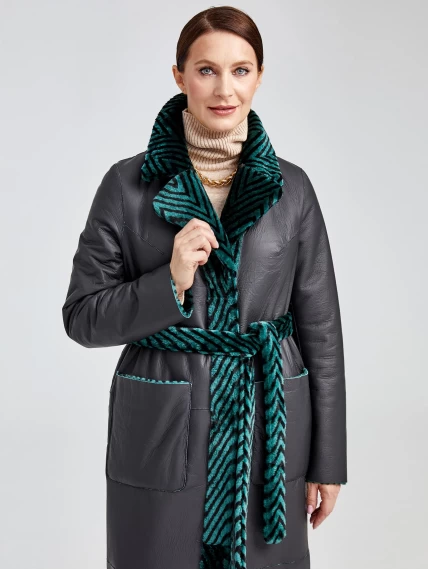 Зимний комплект женский: Дубленка 2003 + Брюки 02, зеленый/бордовый, р. 46, арт. 111246-5